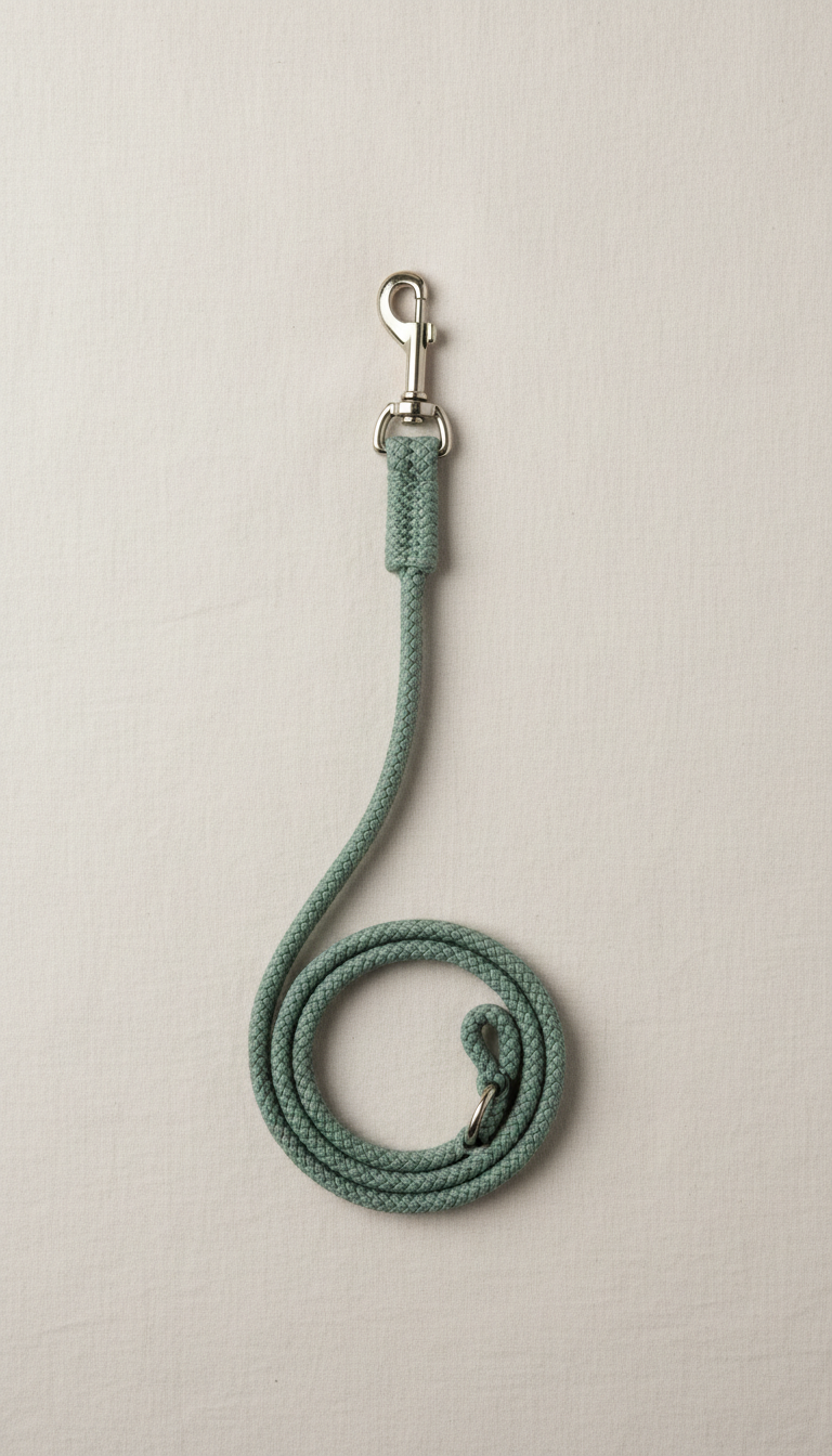 Woven dog leash in sage green