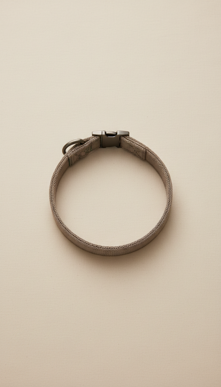 Matte-finish dog collar in woven taupe